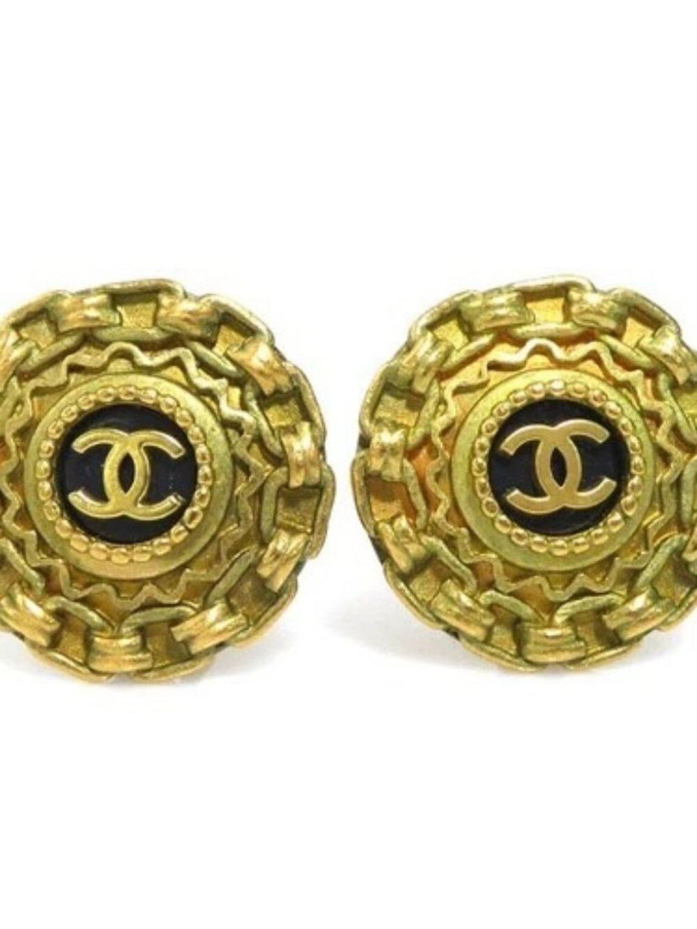 Auth CHANEL Vintage CC Logo Clip on Earrings Gold/Black Metal/Plastic - e61733i